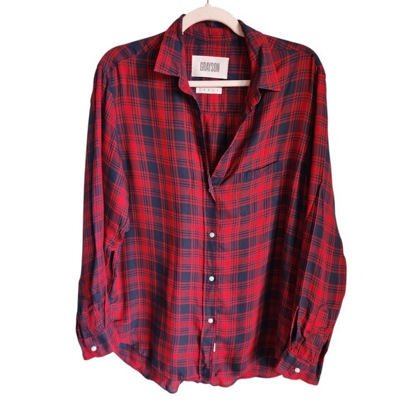 Grayson Tops - Grayson Shirt Women's Large Blue Red Plaid 4 The Hero Button Front Shirt
